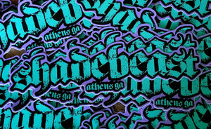 6" Shadebeast Logo stickers, purple and teal