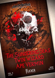 02-05-22 Shadebeast Presents, The Sundering Seas, Twin Wizard, Ape Vermin, 13X19", show poster