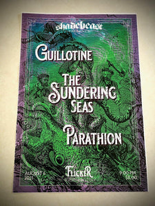 08-06-21 Shadebeast Presents, Guillotine, The Sundering Seas, Parathion, 13x19", show poster