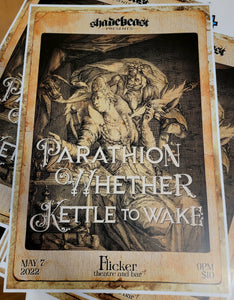 05-07-22 Shadebeast Presents, Parathion, Whether, Kettle to Wake, 13x19", show poster