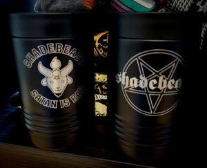 24oz Metal Drink Cooler, black, "Satan is Rad/Pentagram" etched