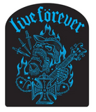 Max Siebel "Live Forever" tee, Overkill blue on black w/STICKER